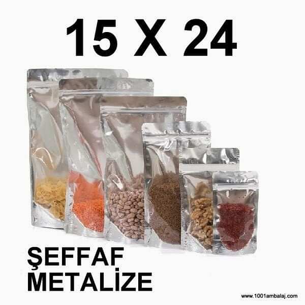 15X24 Cm Şeffaf Metalize Renk Doypack Torba /57/