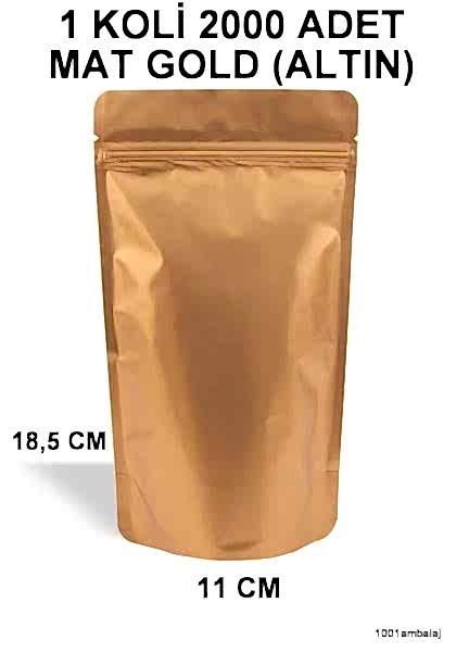 11X18,5 Cm Mat Gold (Altın Renkli) (1 Koli 2000 Adet) Kilitli Doypack Torba 100 Gr /25/