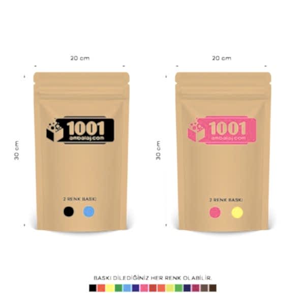 20X30 Cm 4 Baskılı Kraft Renkli İki Taraf İki Renk Doypack Torba 1000 Gr /35/
