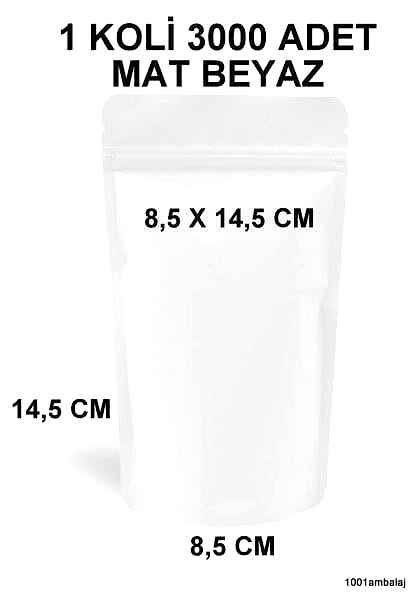 8,5X14,5 Cm Mat Beyaz Renkli (1 Koli 3000 Adet) Kilitli Doypack Torba 50 Gr /15/