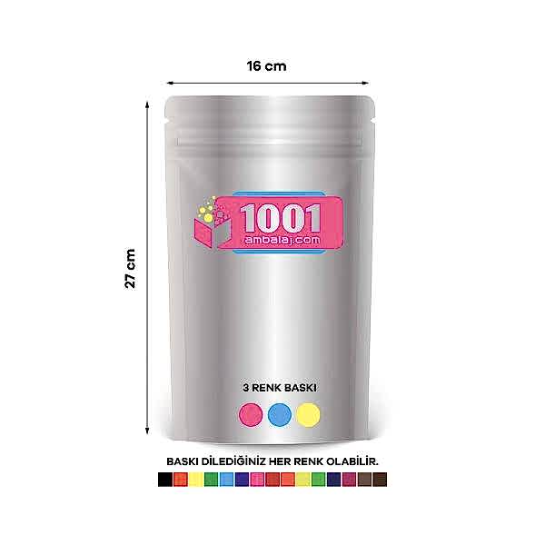 16X27 Cm 3 Baskılı Alüminyum Renkli Tek Taraf Üç Renk Doypack Torba 500 Gr /04/