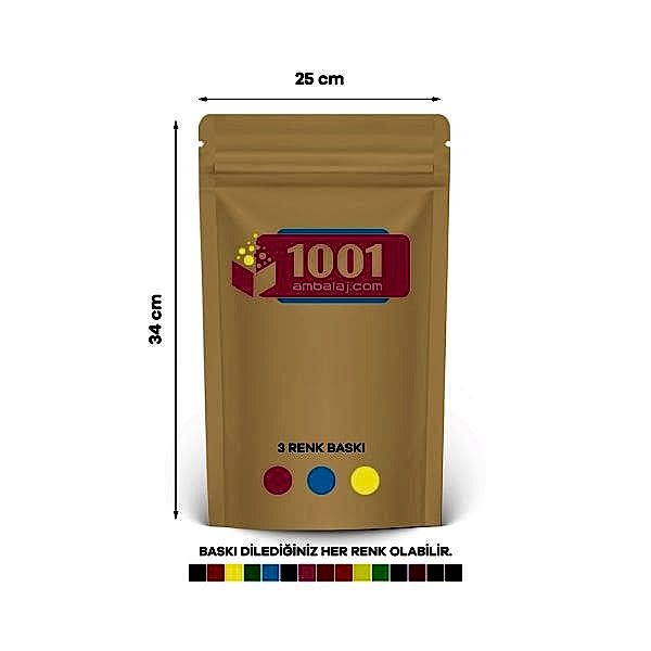 25X34 Cm 3 Baskılı Kraft Renkli Tek Taraf Üç Renk Doypack Torba 1500 Gr /36/