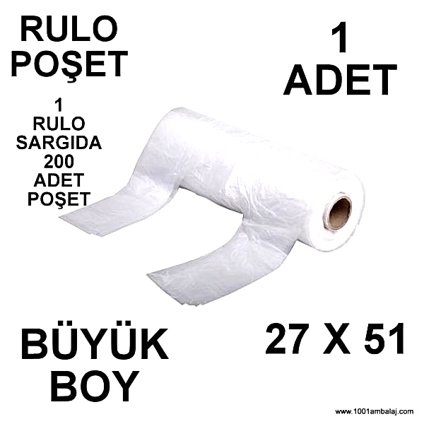Rulo Poşet Büyük Boy 27X51 Cm 1 Rulo Sargıda 200 Adet Poşet