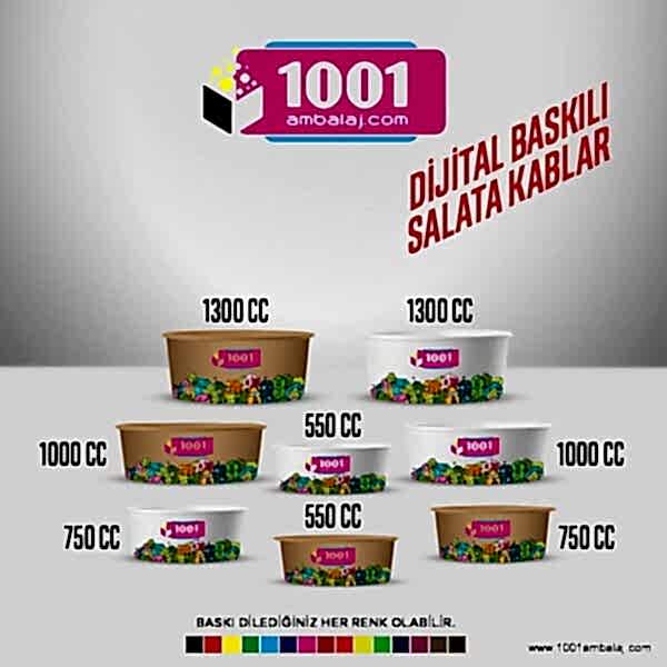 Dijital Baskılı 550 Cc Karton Salata kabı Beyaz