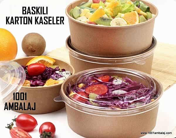 Dijital Baskılı 550 Cc Karton Salata kabı Beyaz