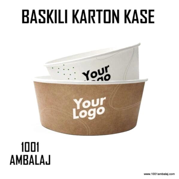Dijital Baskılı 550 Cc Karton Salata kabı Beyaz