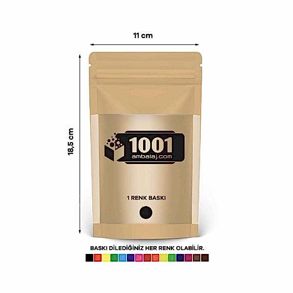11X18,5 Cm 1 Baskılı Kraft Renkli Geniş Pencereli Tek Taraf Tek Renk Doypack Torba 100 Gr /44/