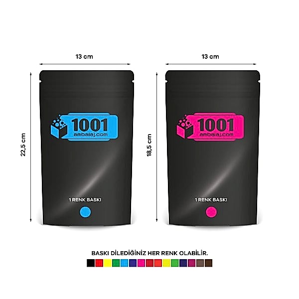 13X22,5 Cm 2 Baskılı Siyah Renkli İki Taraf Tek Renk Doypack Torba 250 Gr /63/