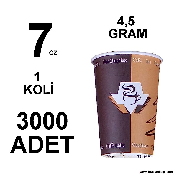 7 Oz Karton Bardak  4,5 Gram 1 Koli (3000 Adet) Tek Kat Duvarlı Desenli Sıcak Soğuk