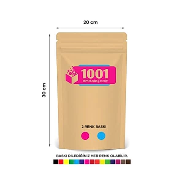 20X30 Cm 2 Baskılı Kraft Renkli Tek Taraf İki Renk Doypack Torba 1000 Gr /35/