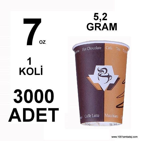 7 Oz Karton Bardak  5,2 Gram 1 Koli (3000 Adet) Tek Kat Duvarlı Desenli Sıcak Soğuk
