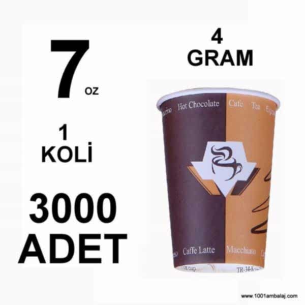 7 Oz Karton Bardak  4 Gram 1 Koli (3000 Adet) Tek Kat Duvarlı Desenli Sıcak Soğuk