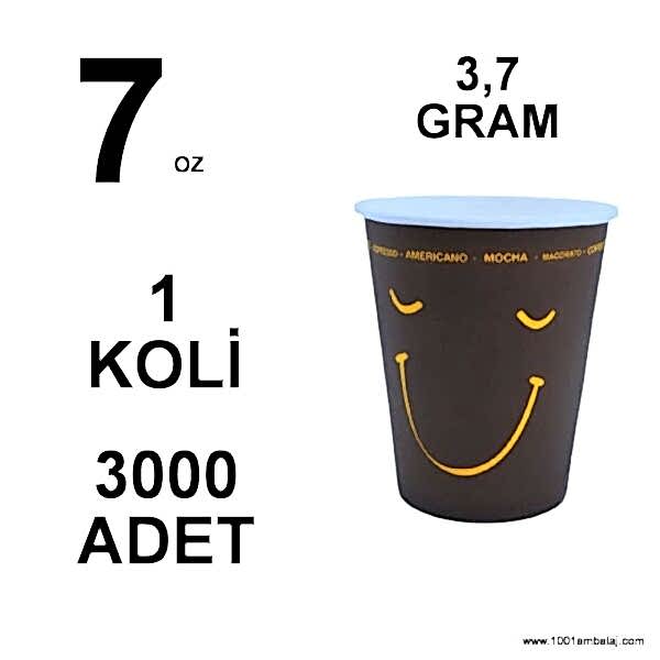 7 Oz Karton Bardak 3,7 Gram 1 Koli (3000 Adet) Tek Kat Duvarlı Desenli Sıcak Soğuk