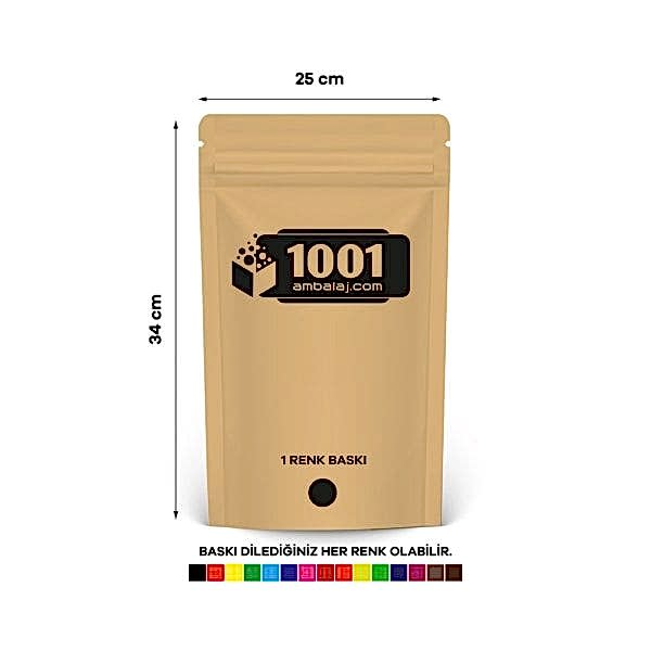 25X34 Cm 1 Baskılı Kraft Renkli Tek Taraf Tek Renk Doypack Torba 1500 Gr /36/