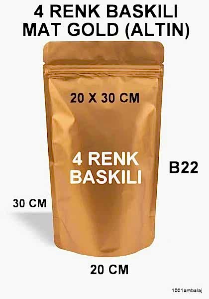20X30 Cm 4 Baskılı Mat Gold ( Altın Renkli ) İki Taraf İki Renk Doypack Torba 1000 Gr /28/