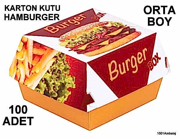 Hamburger Kutusu Fast Food Orta Boy Hamburger Baskılı 100 Adet
