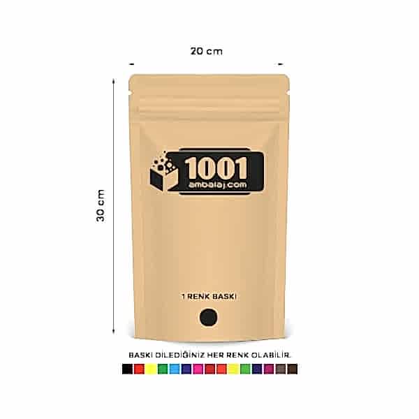 20X30 Cm 1 Baskılı Kraft Renkli Tek Taraf Tek Renk Doypack Torba 1000 Gr /35/