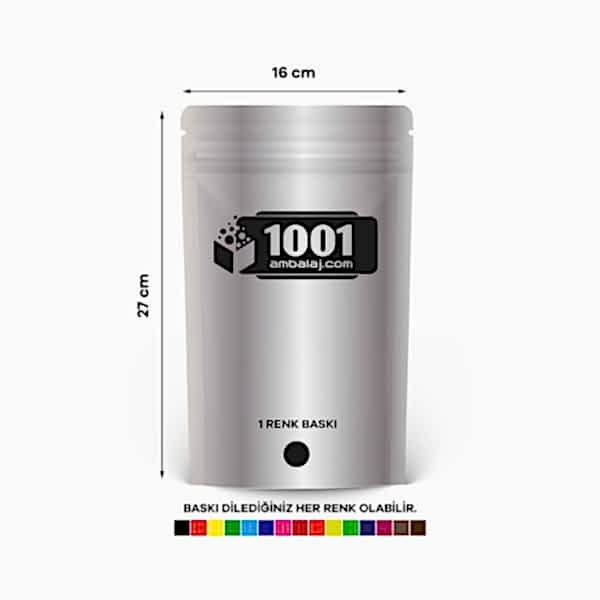 16X27 Cm 1 Baskılı Alüminyum Renkli Tek Taraf Tek Renk Doypack Torba 500 Gr /04/