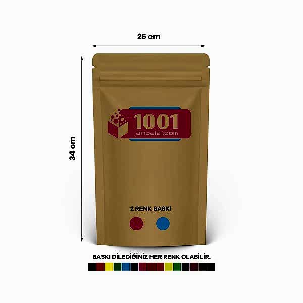 25X34 Cm 2 Baskılı Kraft Renkli Tek Taraf İki Renk Doypack Torba 1500 Gr /36/