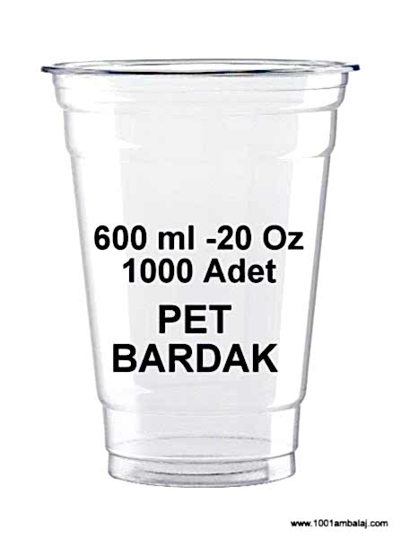 Pet Bardak 600 Ml 20 Oz 95 Çap 1 Koli 1000 Adet Şeffaf 1001 Ambalaj