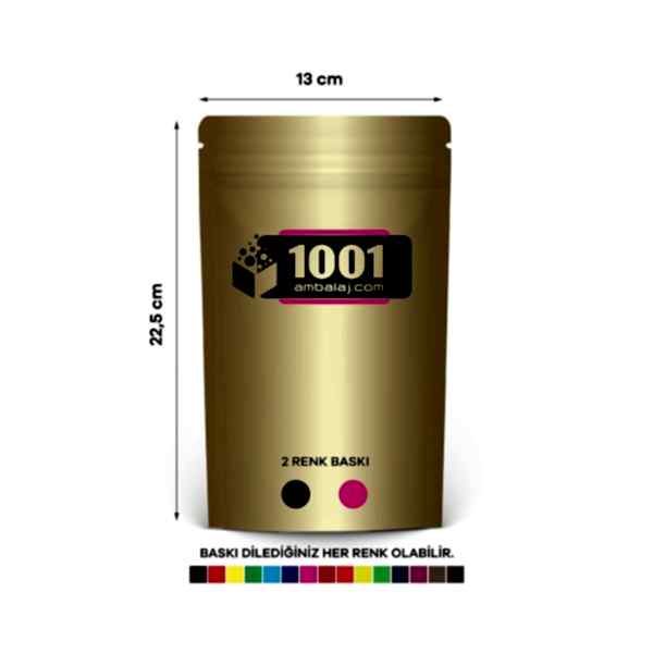 13X22,5 Cm 2 Baskılı Gold ( Altın ) Renkli Tek Taraf İki Renk Doypack Torba 250 Gr /22/