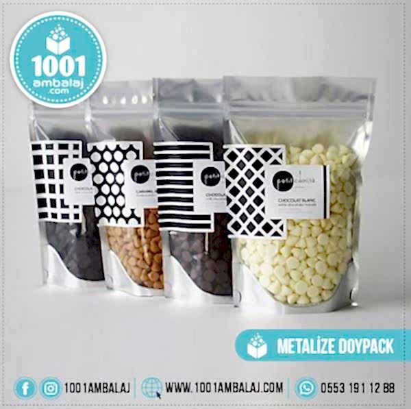 20X30 Cm 2 Baskılı Ön Şeffaf Arka Metalize Renkli İki Taraf Tek Renk Doypack Torba 1000 Gr /60/
