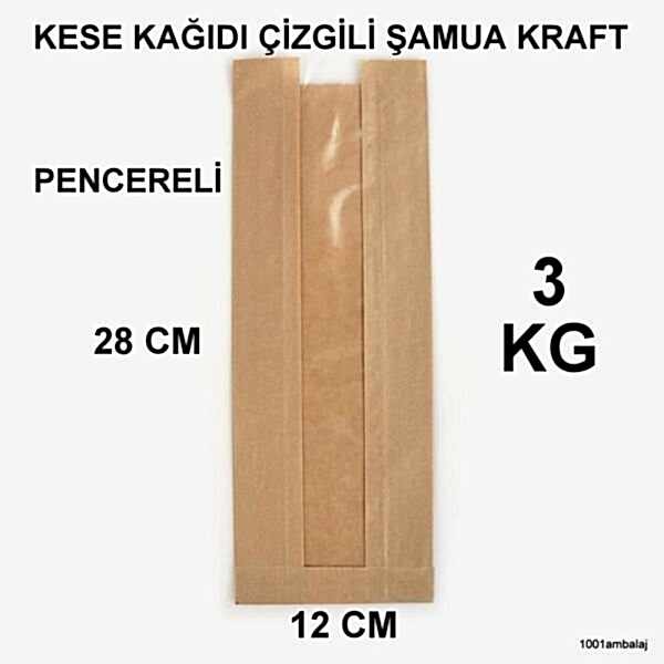 Kese Kağıdı Çizgili Şamua Kraft Pencereli 12X28 3 Kilo