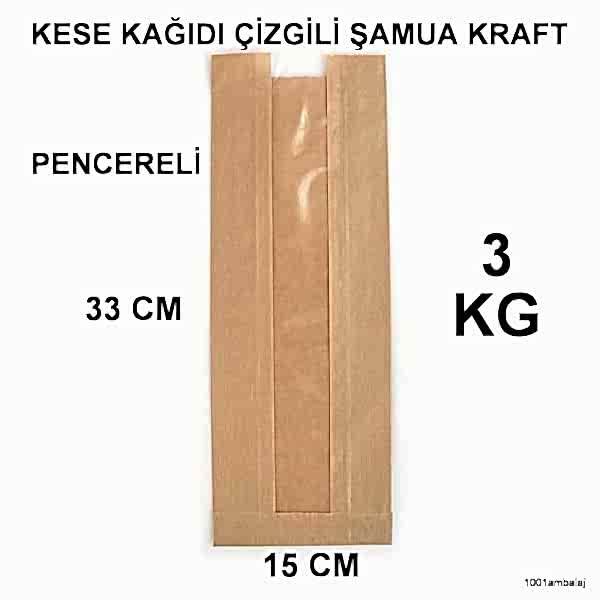 Kese Kağıdı Çizgili Şamua Kraft Pencereli 15X33 3 Kilo