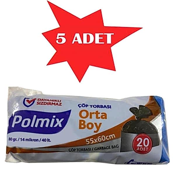 Çöp Torbası Polmix Orta Boy 80 Gram 55X60 Mavi 5 Paket