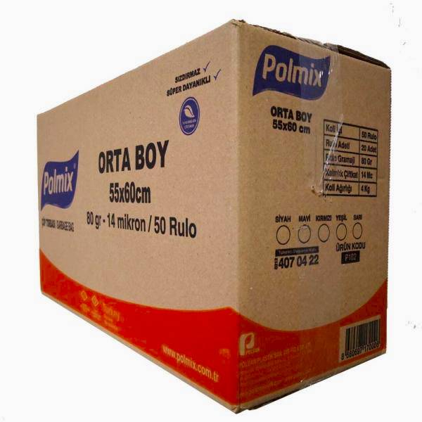 Çöp Torbası Polmix Orta Boy 80 Gram 55X60 Mavi 1 Koli 50 Paket