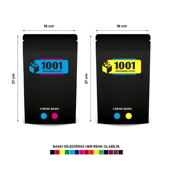 16X27 Cm 4 Baskılı Mat Siyah Renkli İki Taraf İki Renk Doypack Torba 500 Gr /68/