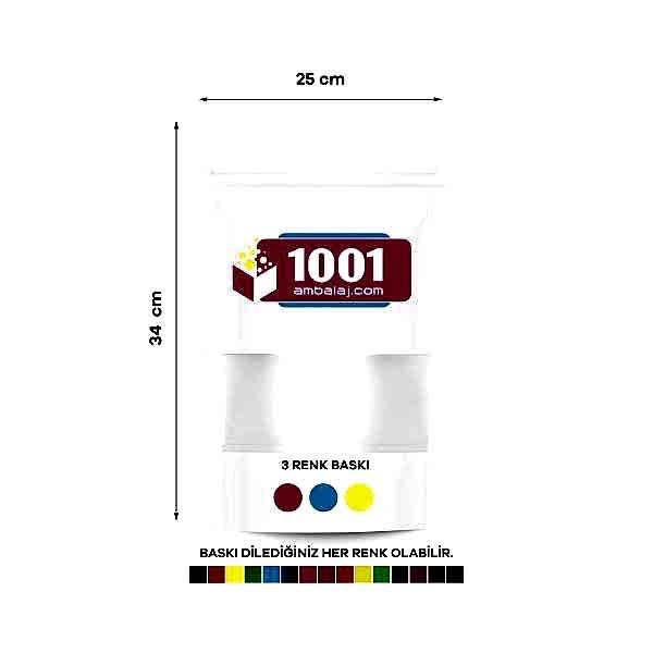 25X34 Cm 3 Baskılı Beyaz Renkli Pencereli Tek Taraf Üç Renk Doypack Torba 1500 Gr /14/