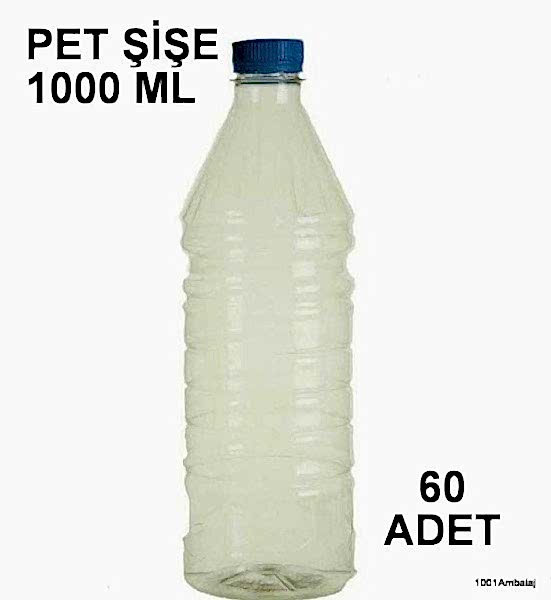 Pet Şişe 1000 Ml Plastik Kilitli kapaklı Şeffaf Yuvarlak Tabanli 60 Adet