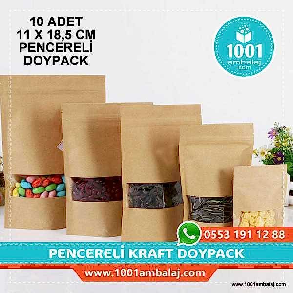 11X18,5 Cm Kraft Pencereli * 10 Adet * Kilitli Doypack Torba 100 Gr /38/