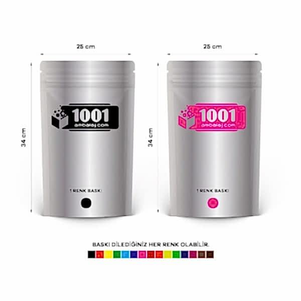 25X34 Cm 2 Baskılı Alüminyum Renkli İki Taraf Tek Renk Doypack Torba 1500 Gr /07/