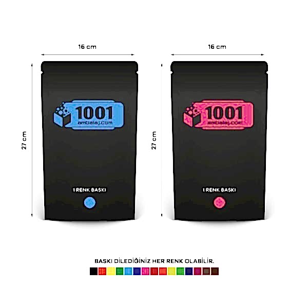 16X27 Cm 2 Baskılı Mat Siyah Renkli İki Taraf Tek Renk Doypack Torba 500 Gr /68/