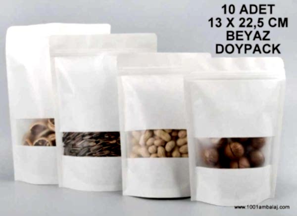 13X22,5 Cm Beyaz Pencereli * 10 Adet * Kilitli Doypack Torba 250 Gr /10/