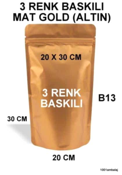 20X30 Cm 3 Baskılı Mat Gold ( Altın Renkli ) Tek Taraf Üç Renk Doypack Torba 1000 Gr /28/