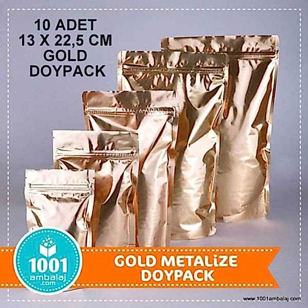 13X22,5 Cm Gold ( Altın ) * 10 Adet * Kilitli Doypack Torba 250 Gr /22/