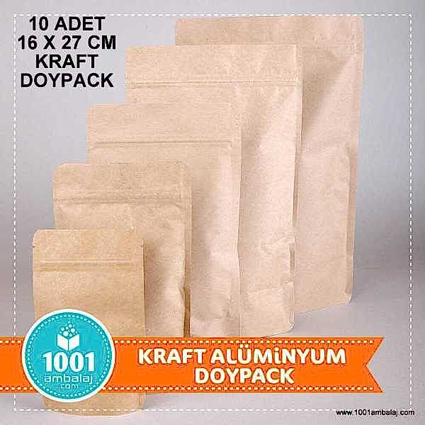 16X27 Cm Kraft * 10 Adet * Kilitli Doypack Torba 500 Gr /33/