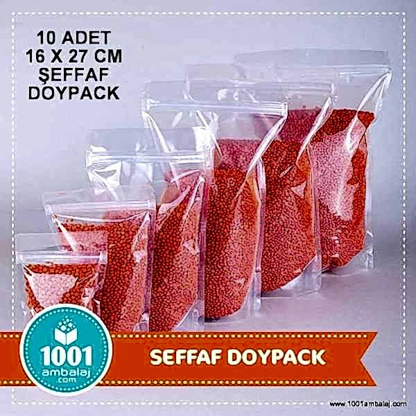 16X27 Cm Şeffaf * 10 Adet * Kilitli Doypack Torba 500 Gr /73/