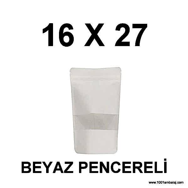16X27 Cm Beyaz Renk Doypack Torba Pencereli /11/