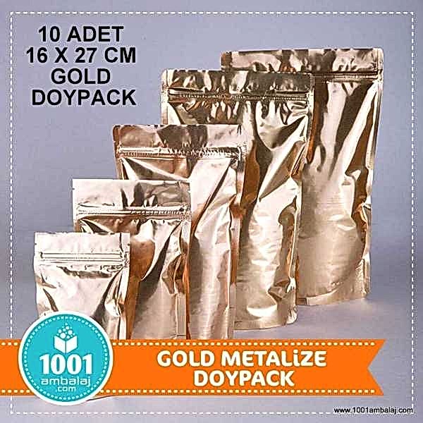 16X27 Cm Gold ( Altın ) * 10 Adet * Kilitli Doypack Torba 500 Gr /23/