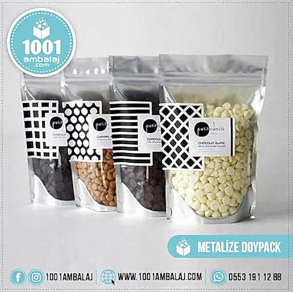 20X30 Cm 4 Baskılı Ön Şeffaf Arka Metalize Renkli İki Taraf İki Renk Doypack Torba 1000 Gr /60/
