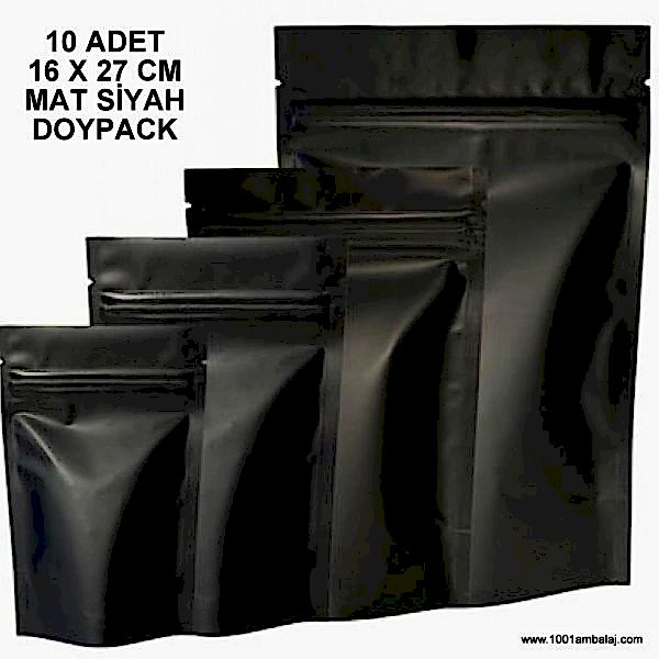 16X27 Cm Mat Siyah * 10 Adet * Kilitli Doypack Torba 500 Gr /68/