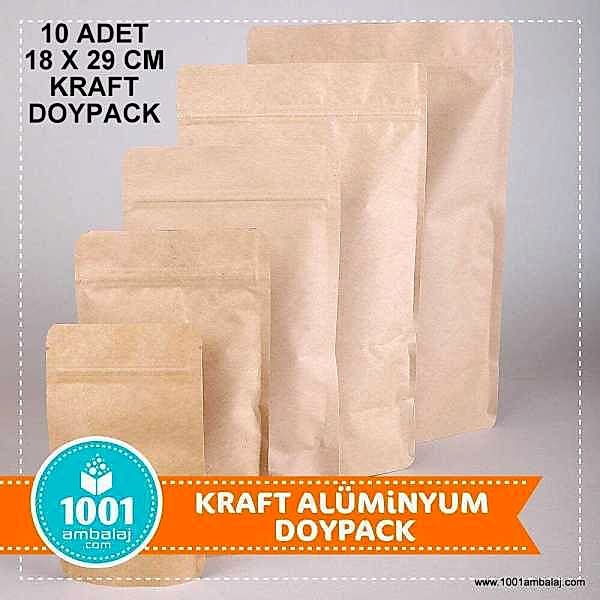 18X29 Cm Kraft * 10 Adet * Kilitli Doypack Torba 750 Gr /34/