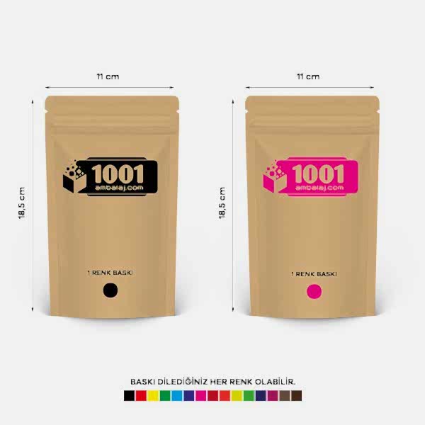 11X18,5 Cm 2 Baskılı Kraft Renkli İki Taraf Tek Renk Doypack Torba 100 Gr /30/