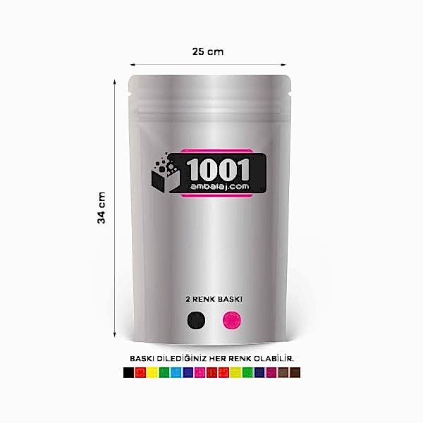 25X34 Cm 2 Baskılı Alüminyum Renkli Tek Taraf İki Renk Doypack Torba 1500 Gr /07/