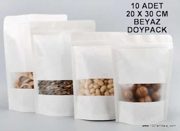 20X30 Cm Beyaz Pencereli * 10 Adet * Kilitli Doypack Torba 1000 Gr /13/