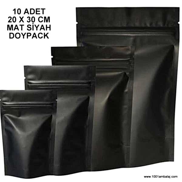 20X30 Cm Mat Siyah * 10 Adet * Kilitli Doypack Torba 1000 Gr /69/